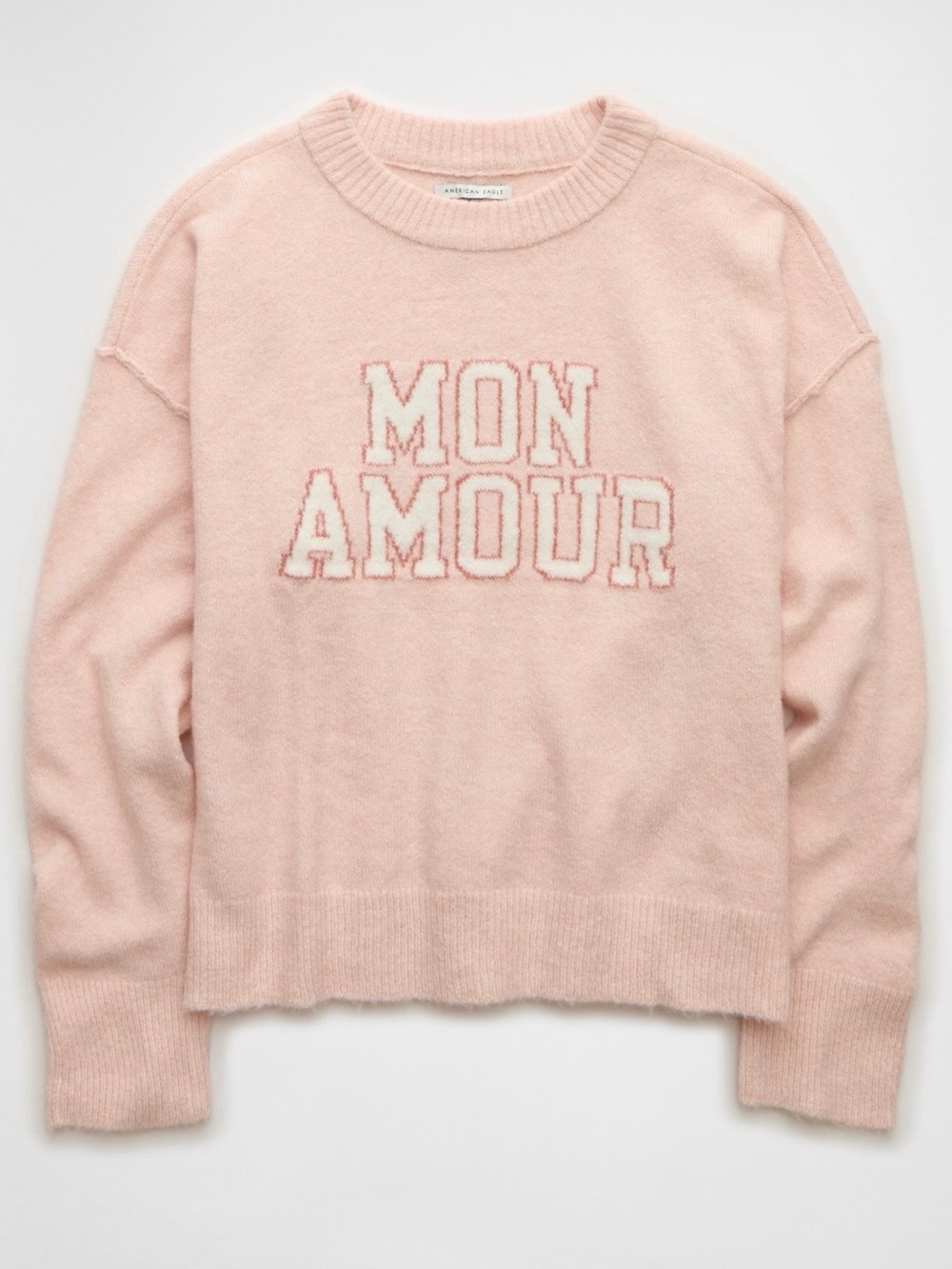 American Eagle Outfitters Light Pink 'MON AMOUR' Crewneck Sweater